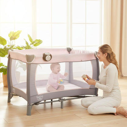 BABY JOY 5-in-1 Pack and Play Playard with Bassinet – Pink