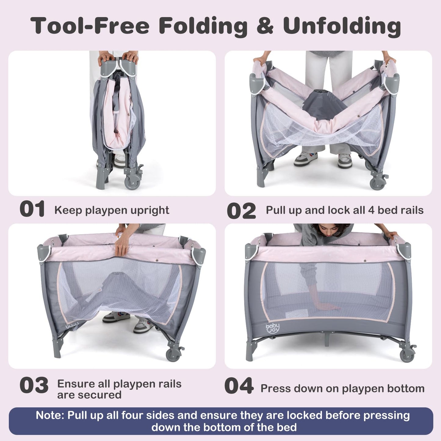BABY JOY 5-in-1 Pack and Play Playard with Bassinet – Pink