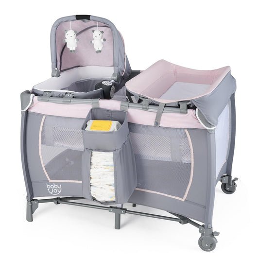 BABY JOY 5-in-1 Pack and Play Playard with Bassinet – Pink