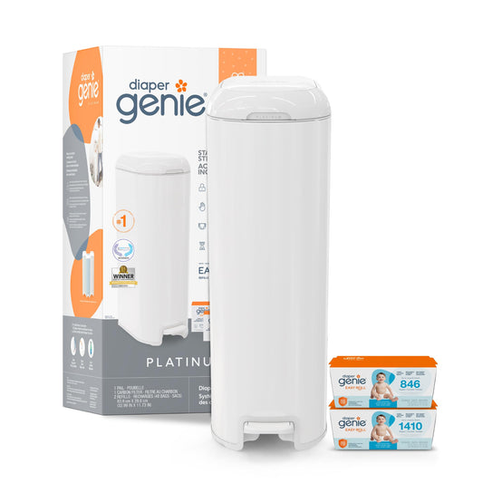 Diaper Genie Platinum Diaper Pail Gift Set with 2 Refills – White