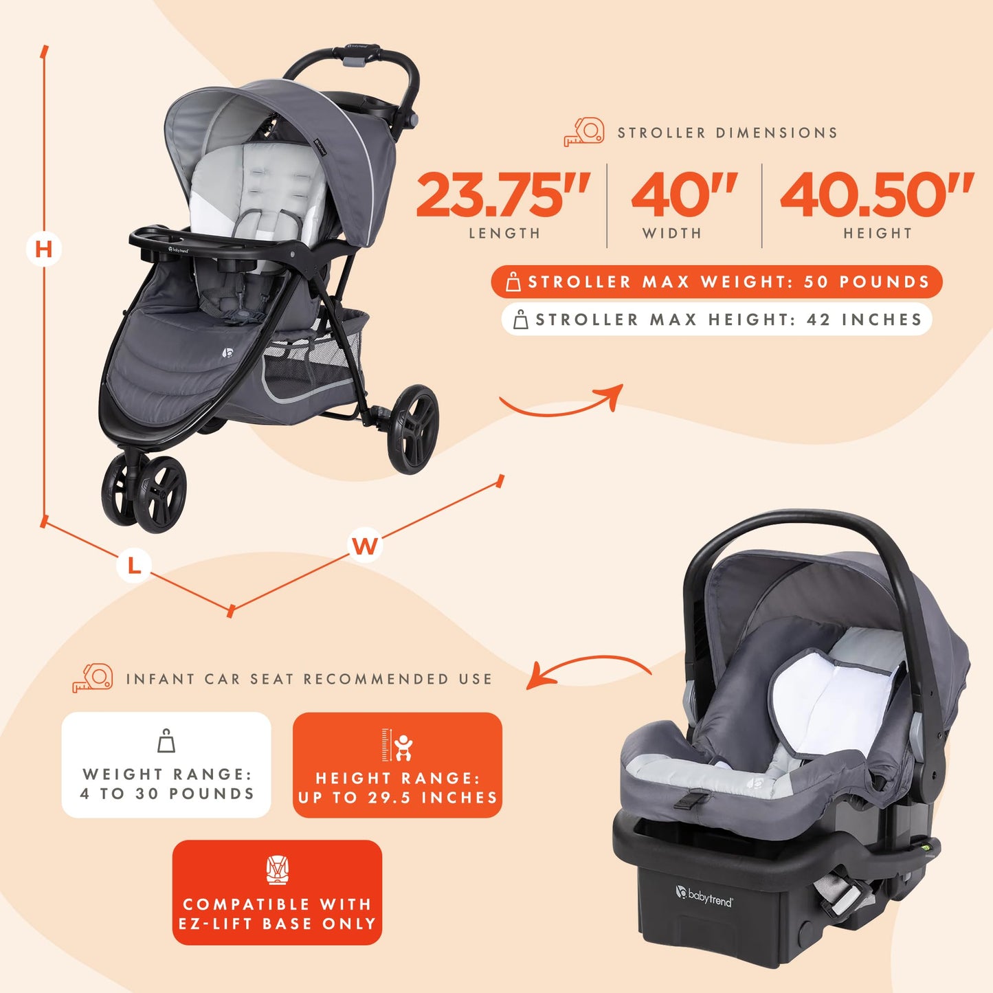 Baby Trend EZ Ride Travel System with Infant Car Seat – Dash Grey