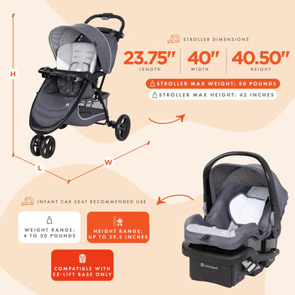 Baby Trend EZ Ride Travel System with Infant Car Seat – Dash Grey