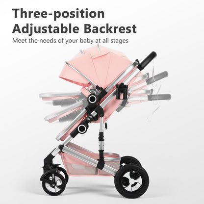 Kinder King 2-in-1 Convertible Baby Stroller with Diaper Bag, Pink