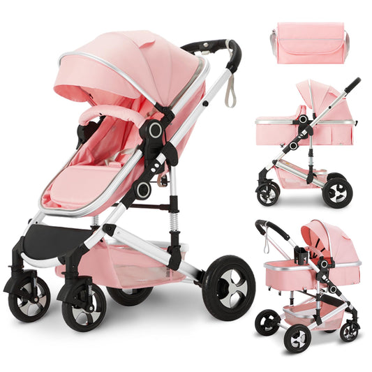 Kinder King 2-in-1 Convertible Baby Stroller with Diaper Bag, Pink