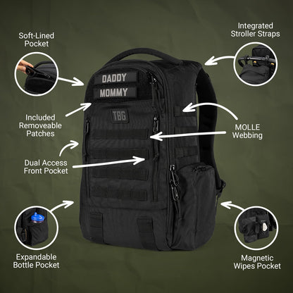 Tactical Baby Gear Daypack Tactical Diaper Bag Backpack | Black