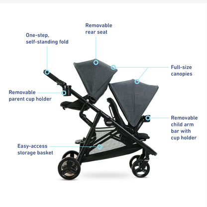 Graco Ready2Grow 2.0 Double Stroller for Twins & Siblings, Rafa