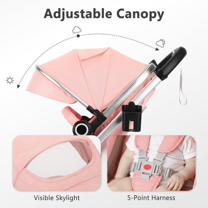 Kinder King 2-in-1 Convertible Baby Stroller with Diaper Bag, Pink