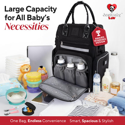 JustBaby Luv Diaper Bag Backpack with Changing Station | Black