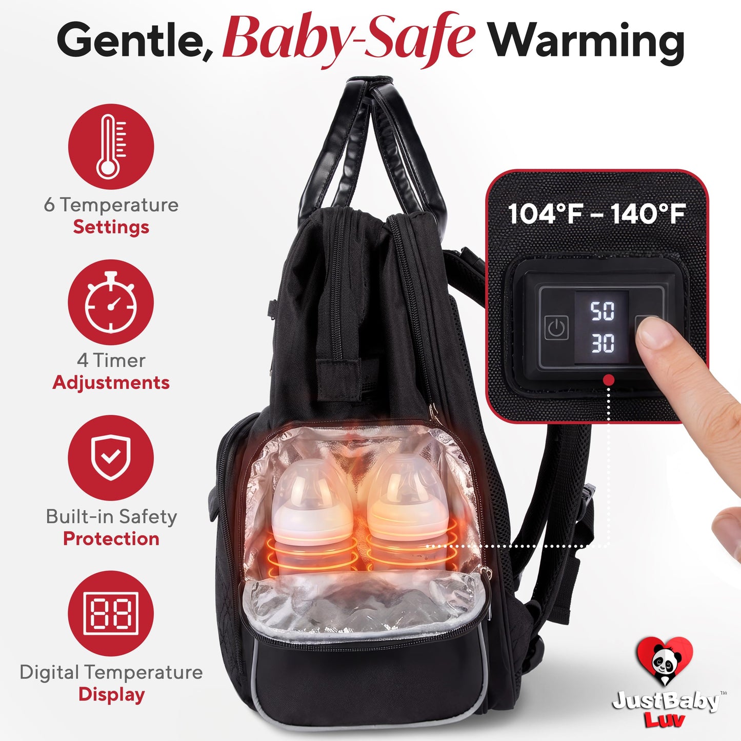 JustBaby Luv Diaper Bag Backpack with Changing Station | Black