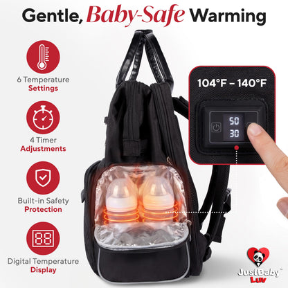 JustBaby Luv Diaper Bag Backpack with Changing Station | Black