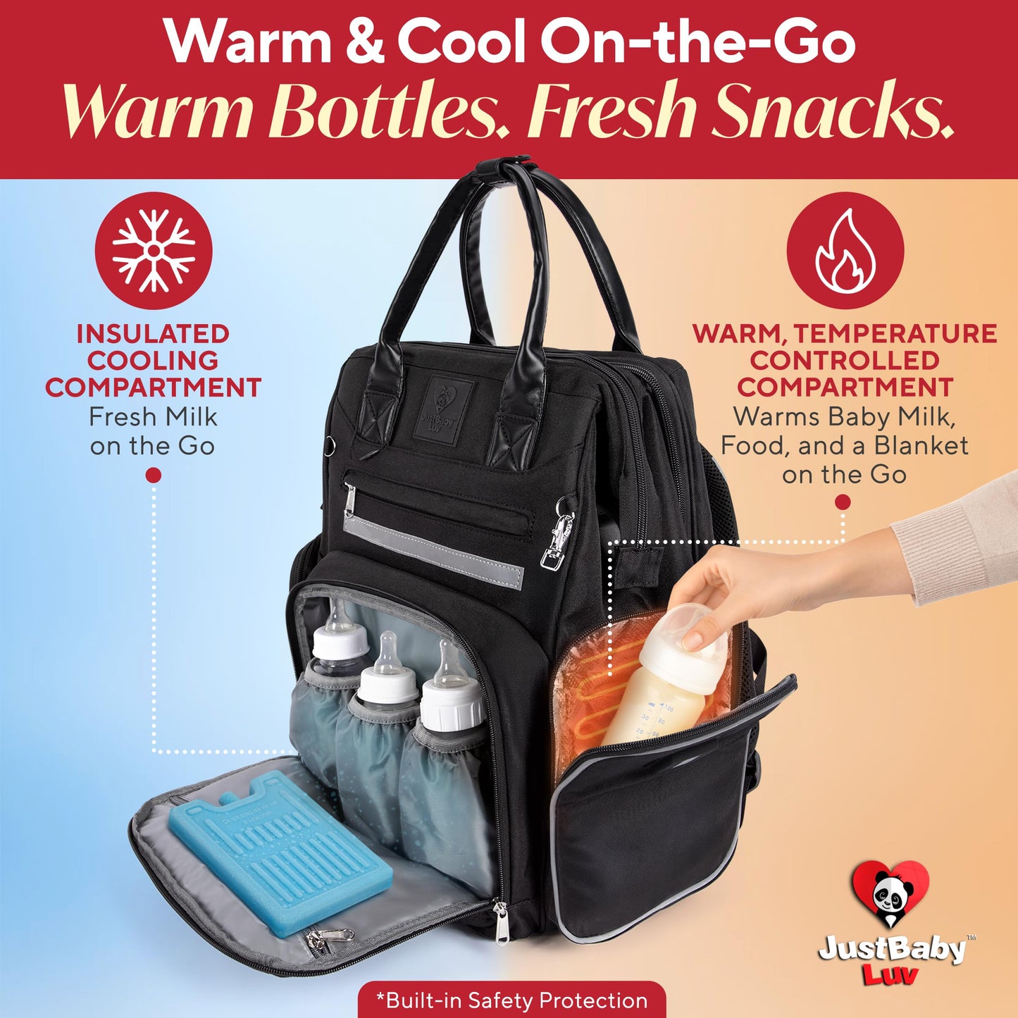 JustBaby Luv Diaper Bag Backpack with Changing Station | Black