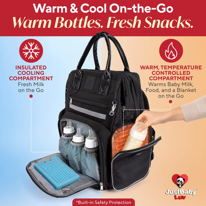 JustBaby Luv Diaper Bag Backpack with Changing Station | Black