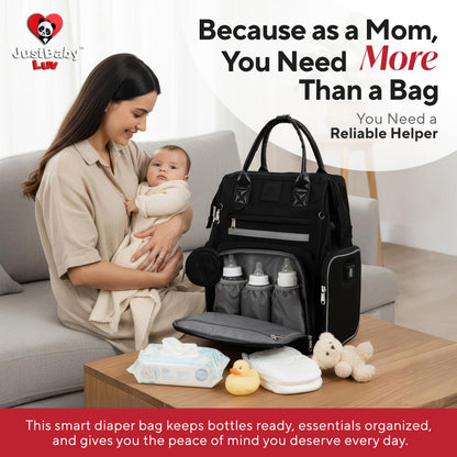 JustBaby Luv Diaper Bag Backpack with Changing Station | Black