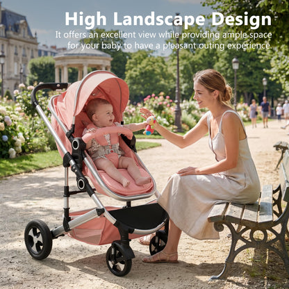 Kinder King 2-in-1 Convertible Baby Stroller with Diaper Bag, Pink