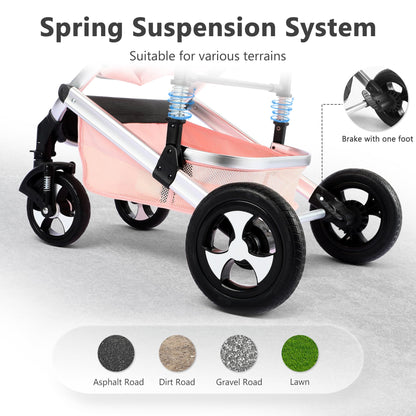 Kinder King 2-in-1 Convertible Baby Stroller with Diaper Bag, Pink