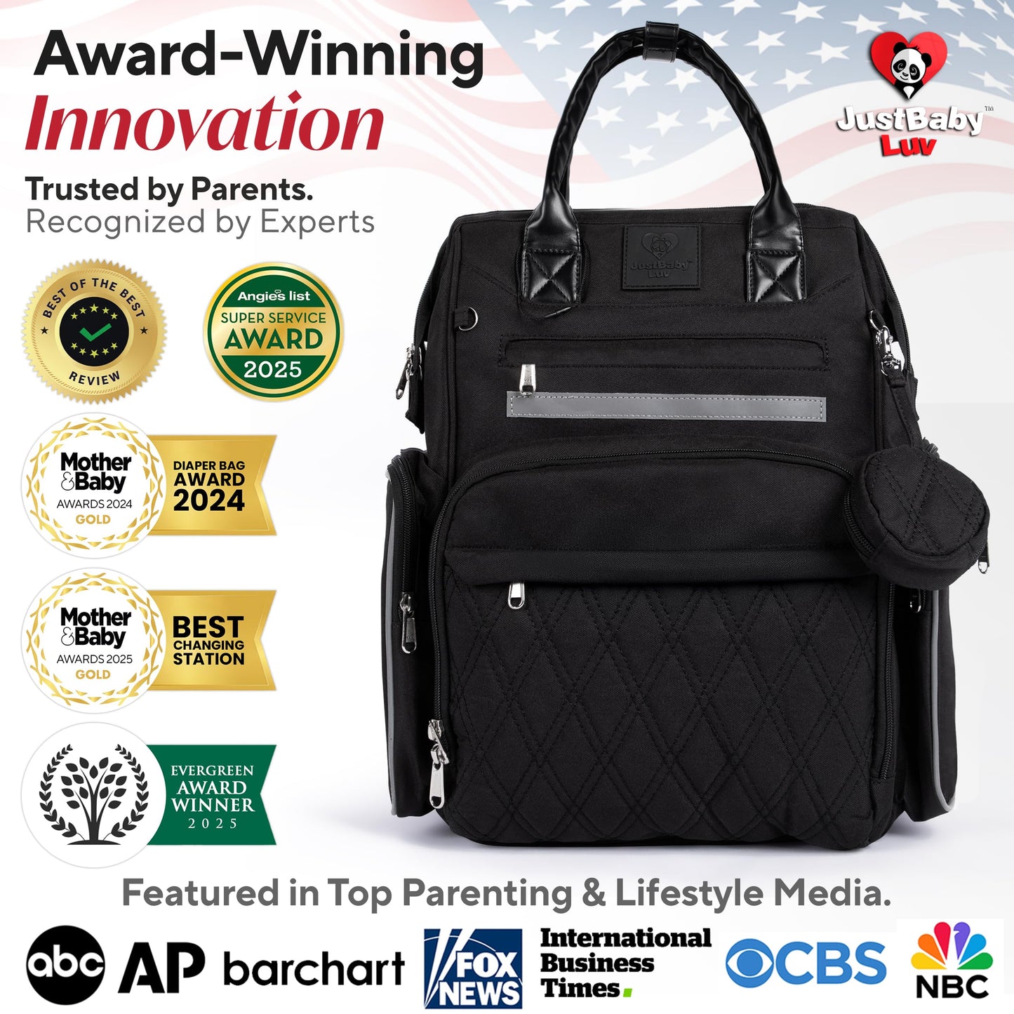 JustBaby Luv Diaper Bag Backpack with Changing Station | Black