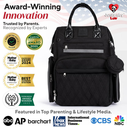 JustBaby Luv Diaper Bag Backpack with Changing Station | Black