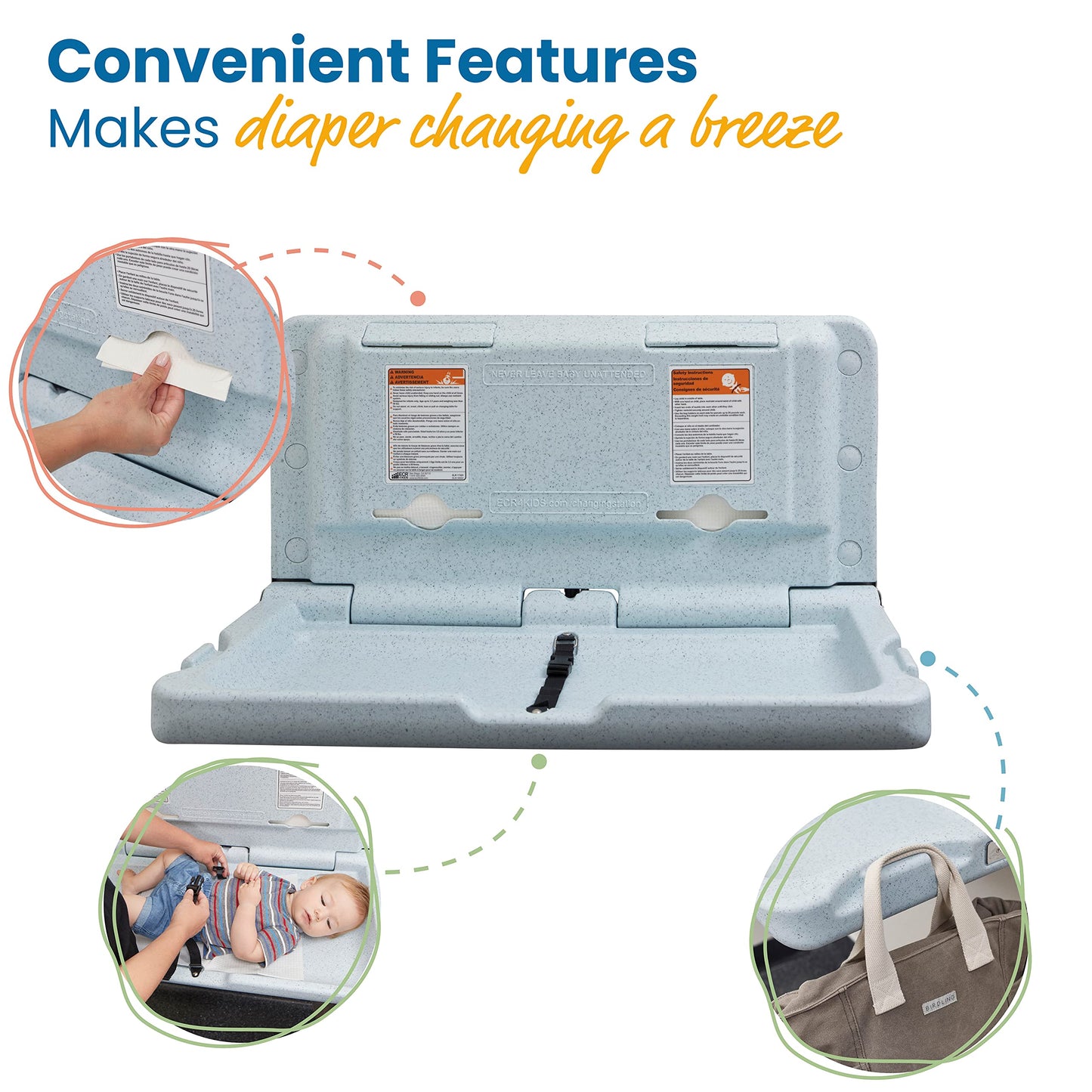 ECR4Kids Wall-Mounted Baby Changing Station – Grey Speckled